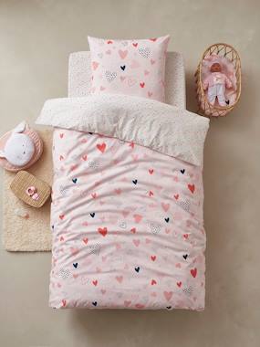 Image of Children's Duvet Cover + Pillowcase Set, Happy Hearts Theme light pink/print