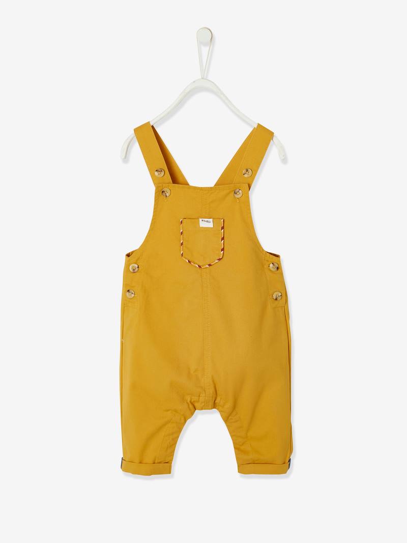 Stretch Cotton Dungarees, for Babies yellow/print, Baby Vertbaudet