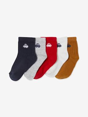 Pack of 5 Pairs of Socks with Embroidered Car