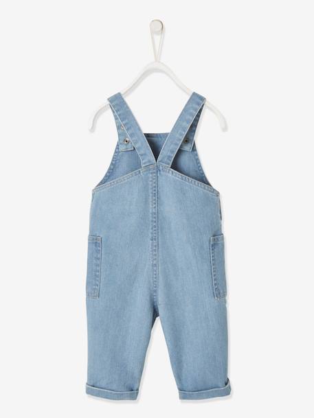 Denim Dungarees + T-Shirt Outfit, for Babies Bleached Denim+BLUE DARK SOLID 