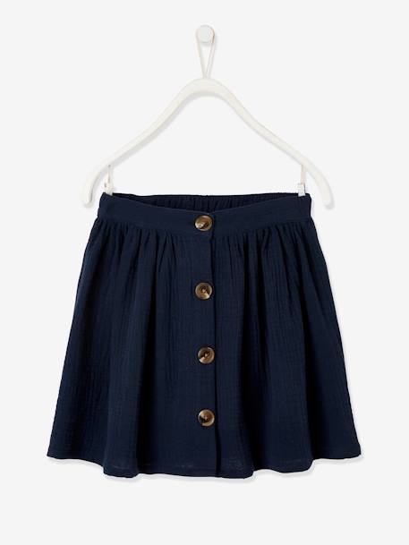 T-Shirt with Glittery Details + Cotton Gauze Skirt Outfit, for Girls - dark  blue, Girls | Vertbaudet