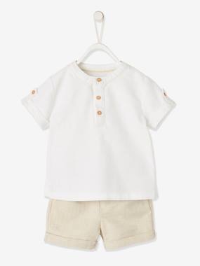 Shirt Shorts Belt Combo Occasion Wear For Babies White