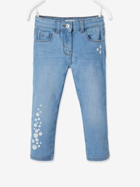 Cropped Denim Trousers with Embroidered Flowers