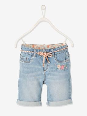 Click to view product details and reviews for Bermuda Shorts With Embroidered Flowers For Girls Light Denim Blue.