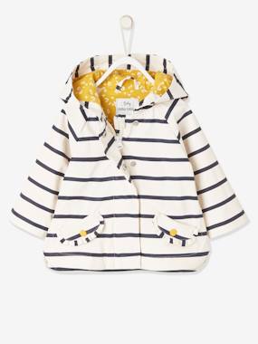 Hooded Raincoat For Baby Girls Mustard Print