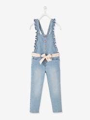 Girls-Dungarees & Playsuits-Denim Dungarees with Ruffles on the Braces, for Girls