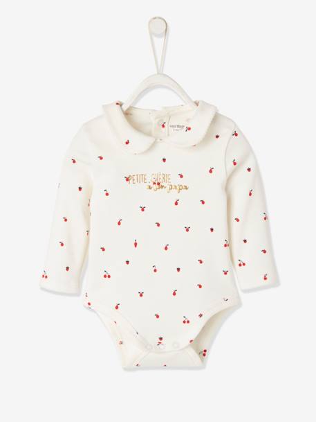 Long Sleeve Bodysuit with Peter Pan Collar for Babies White/Print 