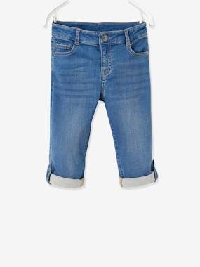 Cropped Trousers For Boys In Denim Effect Fleece Denim Blue