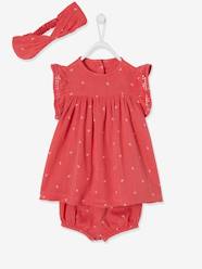 Baby-Dresses & Skirts-Printed Outfit: Dress + Bloomer Shorts + Headband, for Babies