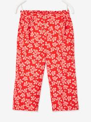 Girls-Trousers-Cropped Loose-Fitting Trousers with Flower Print, for Girls