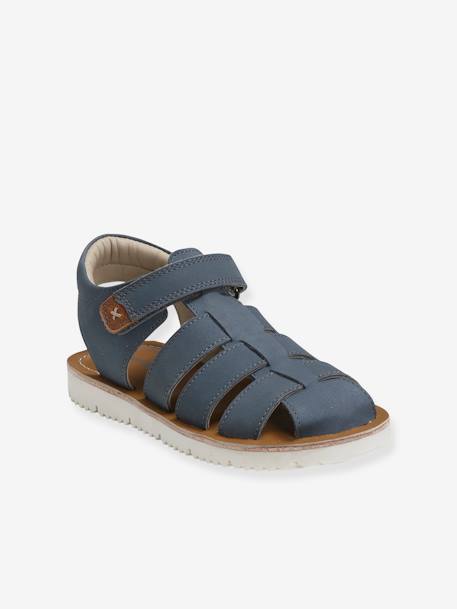 Leather Sandals with Touch Fastening Strap, for Baby Boys Blue+GREEN DARK SOLID 