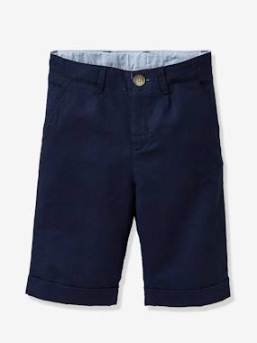 Boys Linen Cotton Formalwear Bermuda Shorts Dark Blue