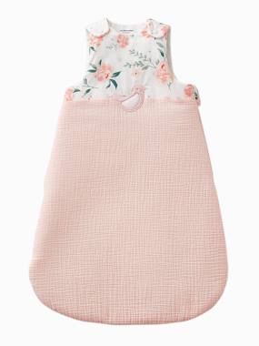 Sleeveless Baby Sleep Bag in Cotton Gauze EAU DE ROSE Theme light