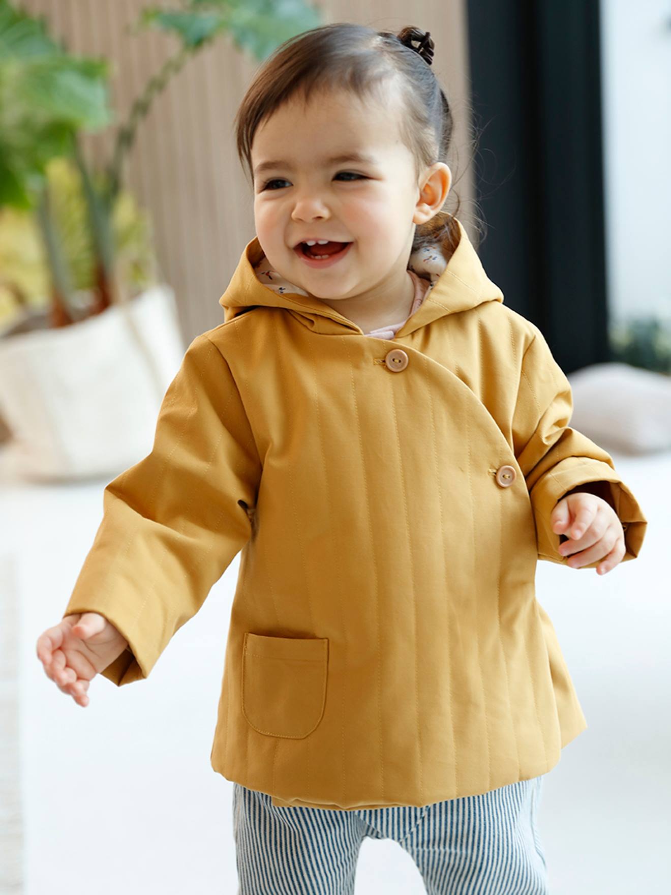 Padded Jacket with Hood, for Babies - yellow/print, Baby | Vertbaudet