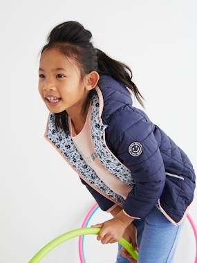 Lightweight Reversible Jacket With Hood For Girls Red Print