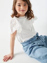 Girls-Wide, Cropped Paperbag-Type Trousers in Lightweight Denim, for Girls