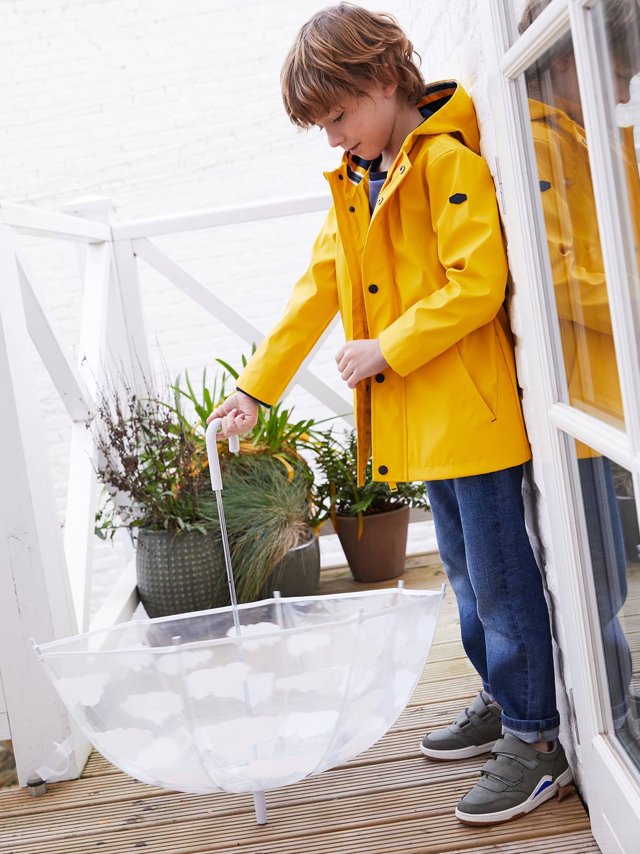 Sailing Raincoat with Hood Lining for Boys yellow print