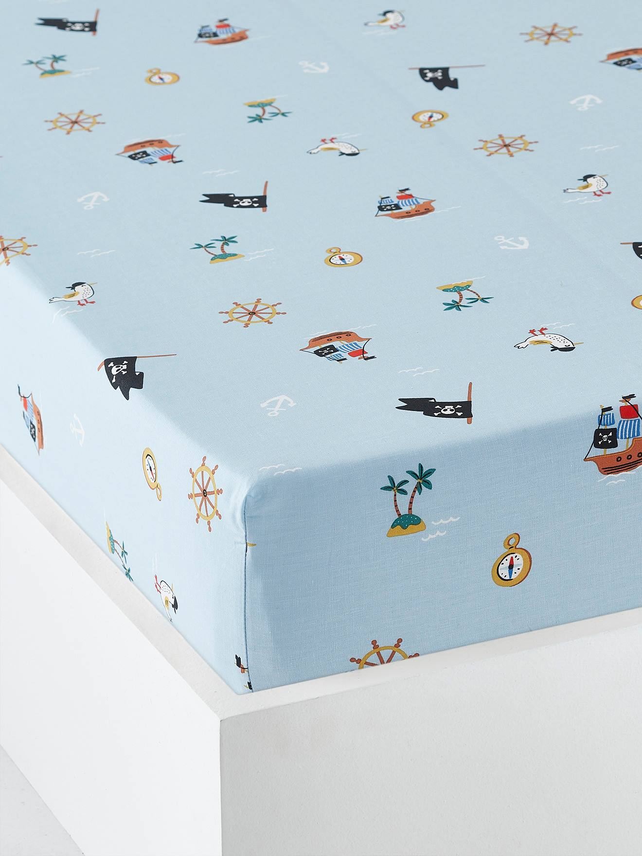 Fitted Sheet for Children P for Pirate Theme blue print Bedding Decor Vertbaudet