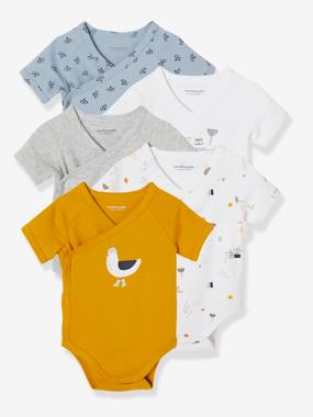 Pack of 5 Short Sleeve Bodysuits Seagull Front Opening