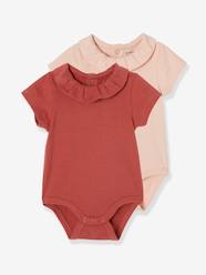 Summer Selection-Pack of 2 Short-Sleeved Bodysuits with Fancy Collar, for Babies