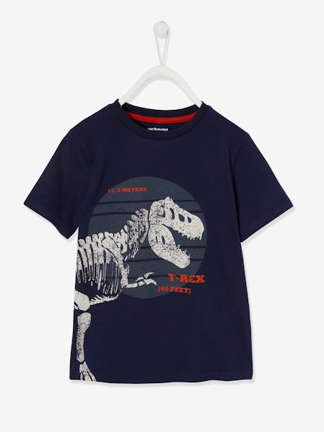T-Shirt with Large Dinosaur, for Boys Dark Blue 