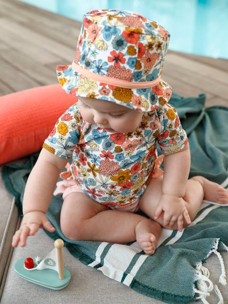 Anti Uv Swim Set Hat Rash Guard For Baby Girls White Baby Vertbaudet