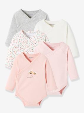 Click to view product details and reviews for Pack Of 5 Bee Bodysuits Long Sleeve Front Opening For Newborn Babies Pink Multi.