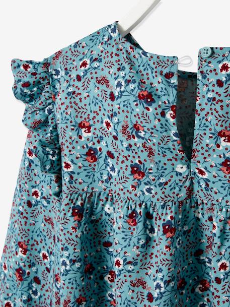 Floral Blouse with Ruffled Sleeves for Girls BLUE MEDIUM ALL OVER PRINTED+BROWN MEDIUM ALL OVER PRINTED+Dark Blue/Print+Green/Print+PURPLE MEDIUM ALL OVER PRINTED+YELLOW MEDIUM ALL OVER PRINTED 