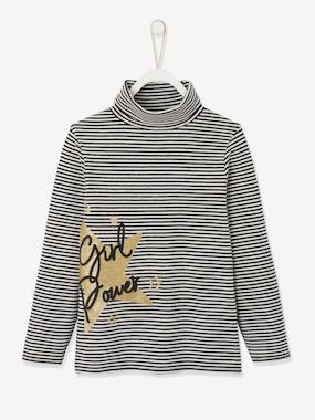 Striped Polo Neck Top with Glittery Motifs