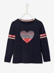Girls-Tops-College-Style Top with Iridescent Details, in Organic Cotton, for Girls