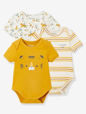 Pack of 3 Short Sleeve Tiger Bodysuits with Cutaway Shoulders