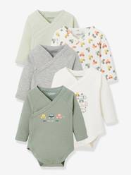 Baby-Pack of 5 Long Sleeve Cars Bodysuits, Front Fastening, for Newborn Babies
