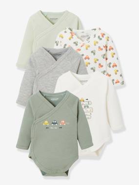 Click to view product details and reviews for Pack Of 5 Long Sleeve Cars Bodysuits Front Fastening For Newborn Babies Light Green.