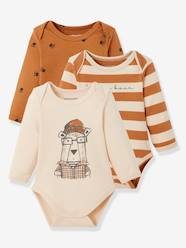 Baby-Bodysuits & Sleepsuits-Pack of 3 Long Sleeve Bear Bodysuits with Cutaway Shoulders, for Babies