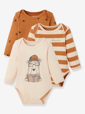 Pack of 3 Long Sleeve Bear Bodysuits with Cutaway Shoulders