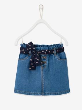 Paperbag-Style Denim Skirt