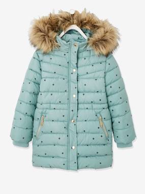 Click to view product details and reviews for Long Hooded Jacket Recycled Polyester Padding For Girls Gold.