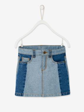 Denim Skirt with Patchwork Effect