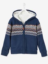Boys-Cardigans, Jumpers & Sweatshirts-Cardigan in Jacquard Knit with Sherpa Lining for Boys