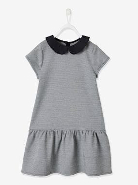 Short Sleeve Dress with Peter Pan Collar in Milano Knit Fabric