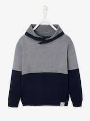 Boys-Cardigans, Jumpers & Sweatshirts-Jumper with Iridescent Neck, in Fancy Colourblock Knit, for Boys