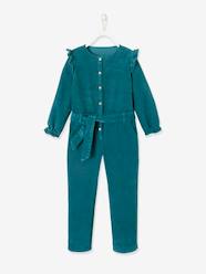 Girls-Dungarees & Playsuits-Corduroy Jumpsuit with Ruffles, for Girls