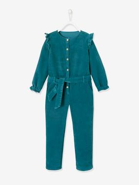 Corduroy Jumpsuit with Ruffles