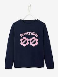Girls-Cardigans, Jumpers & Sweatshirts-Jumpers-Top with Message & Iridescent Inscription in Relief, for Girls