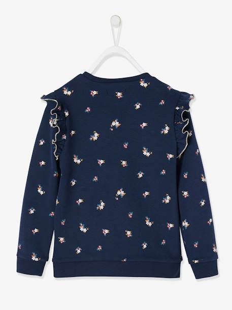 Sweatshirt with Ruffles & Message for Girls BEIGE MEDIUM MIXED COLOR+BROWN DARK SOLID WITH DESIGN+Dark Blue/Print 