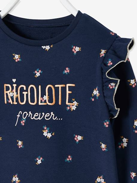Sweatshirt with Ruffles & Message for Girls BEIGE MEDIUM MIXED COLOR+BROWN DARK SOLID WITH DESIGN+Dark Blue/Print 