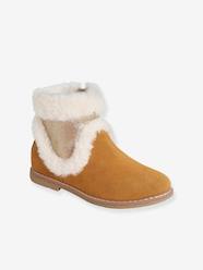 Shoes-Two-tone Leather Boots, Fur Lining, for Girls