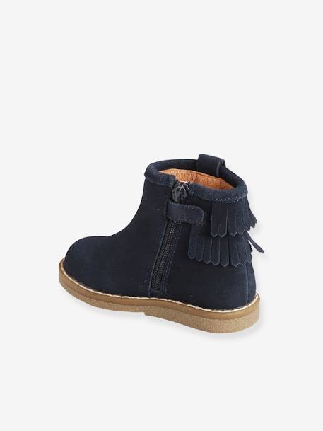 Leather Boots with Fringes for Baby Girls Dark Blue+Green 