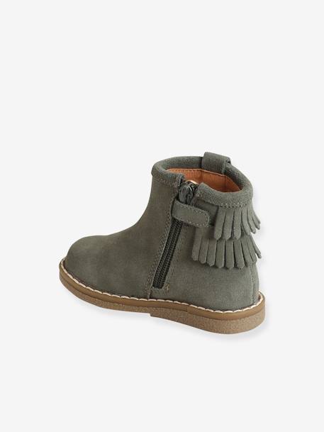 Leather Boots with Fringes for Baby Girls Dark Blue+Green 