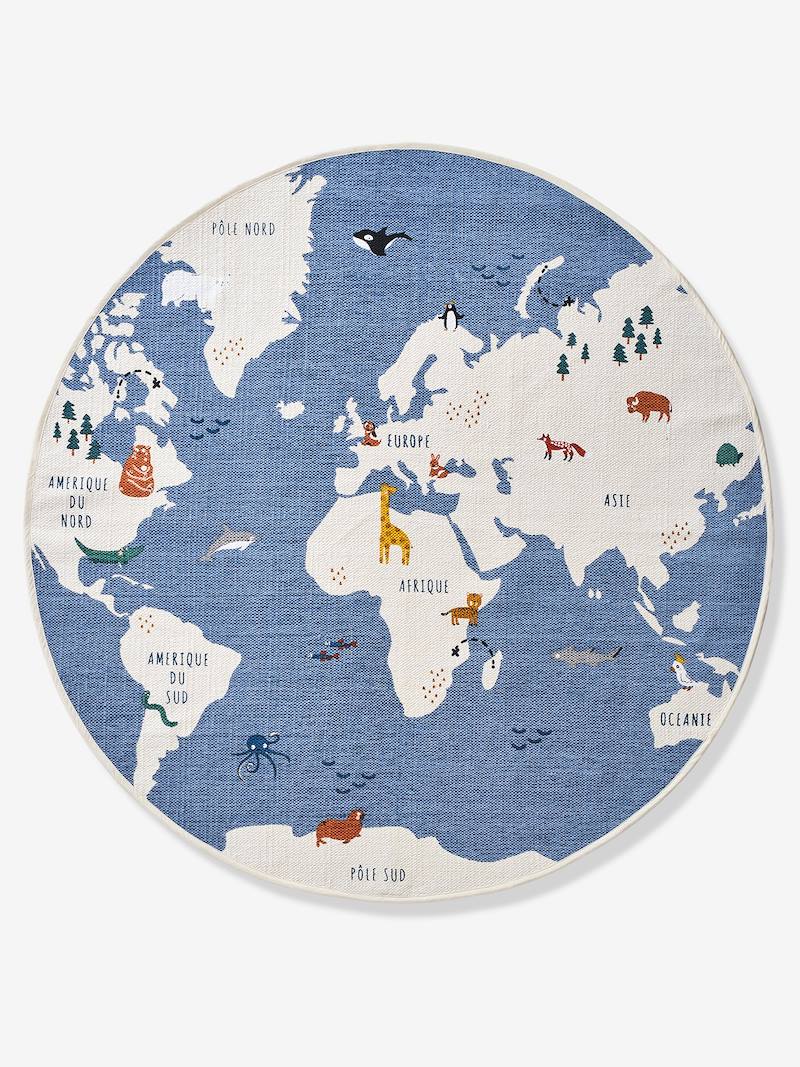 Round World Map Rug blue, Bedding & Decor Vertbaudet